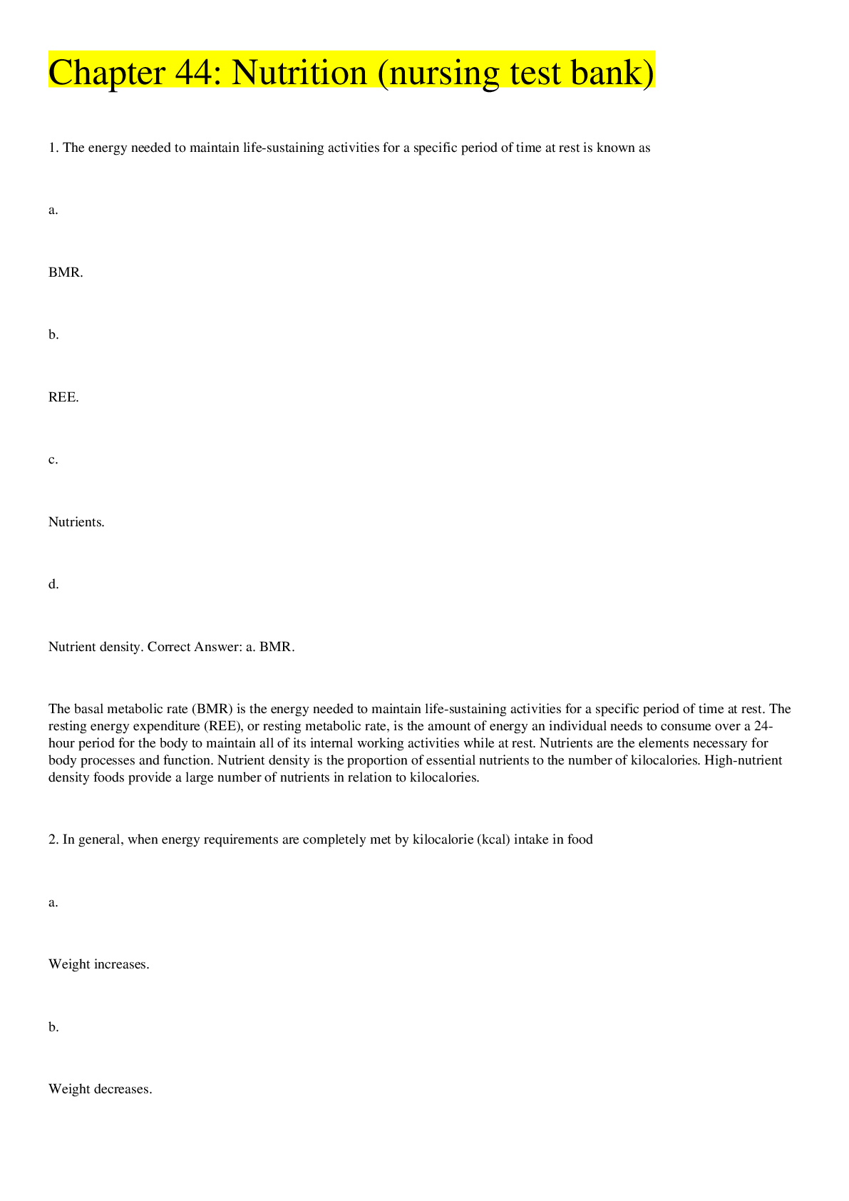 Preview image of Chapter 44: Nutrition (nursing test bank) document